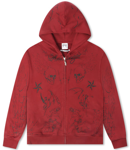 Revenge Tattoo Zip Jacket - Red/Black