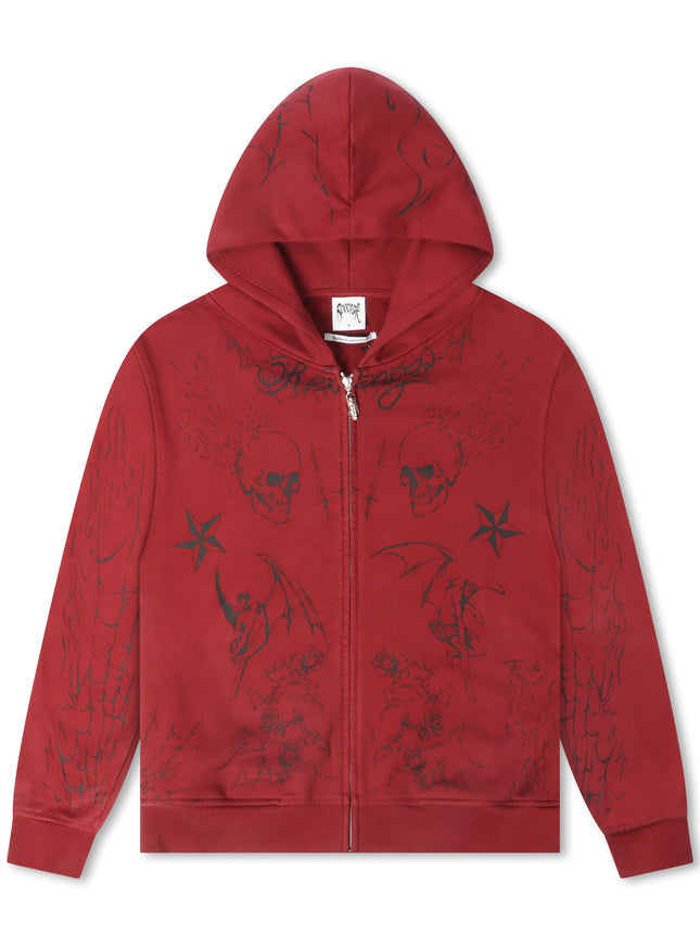 Revenge Tattoo Zip Jacket - Red/Black - denim exchange