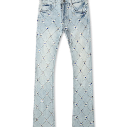 Vicious Denim Diamond Rhinestone Stacked Jeans - Light Blue
