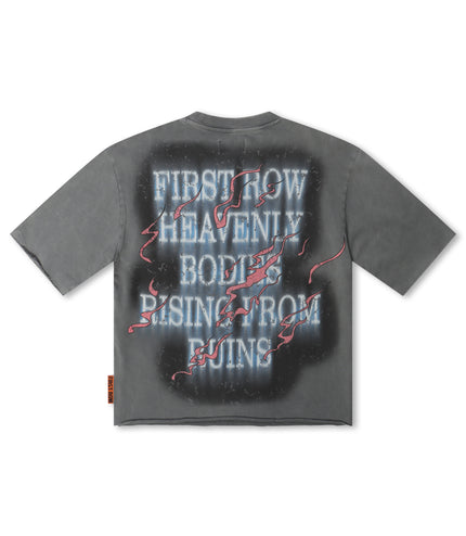 First Row Cropped Mini Terry Ruins Tee - Dark Grey