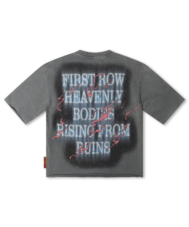 First Row Cropped Mini Terry Ruins Tee - Dark Grey