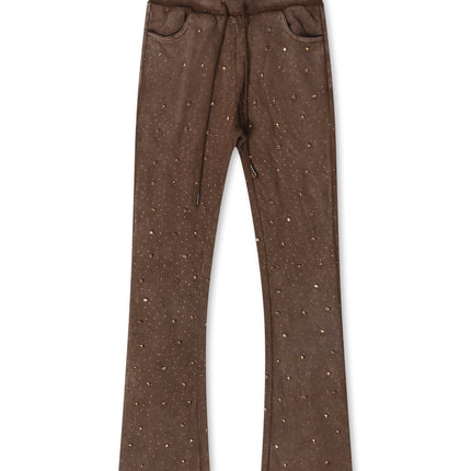 Rebel Denim Diamond Stacked Sweatpants - Brown - denim exchange
