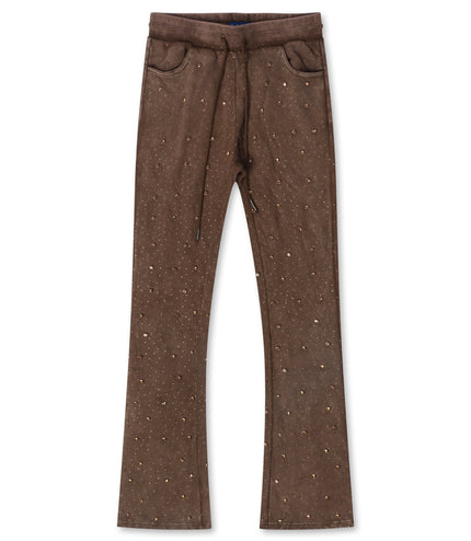 Rebel Denim Diamond Stacked Sweatpants - Brown