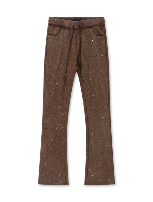 Rebel Denim Diamond Stacked Sweatpants - Brown - denim exchange