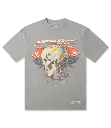 Memory Lane Skull Roses Tee - Grey