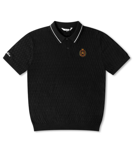Malbon Crest Knit Polo - Black