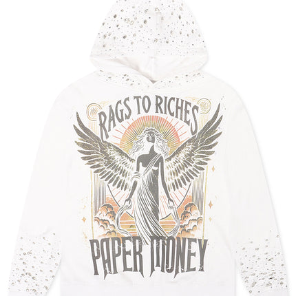 Paper Money Rhinestone Fallen Angels Hoodie - White