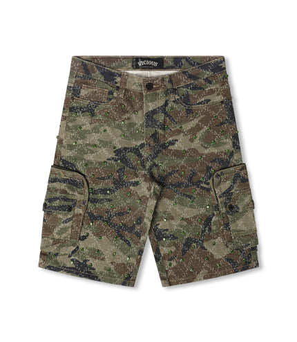 Vicious All Over Rhinestone Shorts - Camo