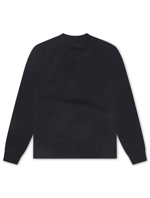 A black long-sleeve crewneck sweatshirt shown from the back, laid flat against a solid white background.