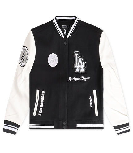 Pro Standard Dodgers Pearls Rib Wool Varsity Jacket - Black/White