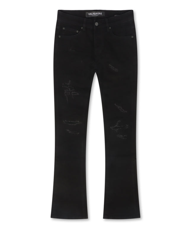 Valabasas Driftwood Stacked Denim Jean - Jet Black