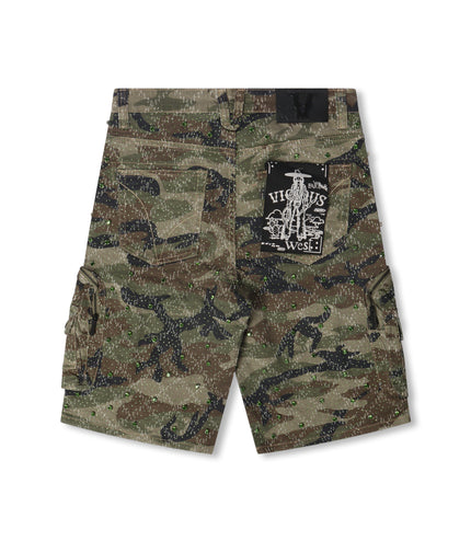 Vicious All Over Rhinestone Shorts - Camo