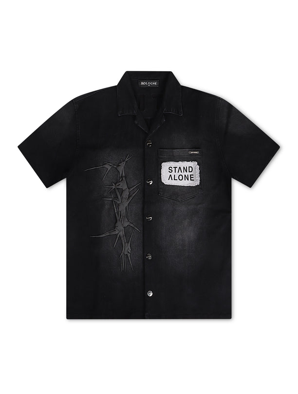 Aologne Left Standing Stretch Button Up Shirt - Black