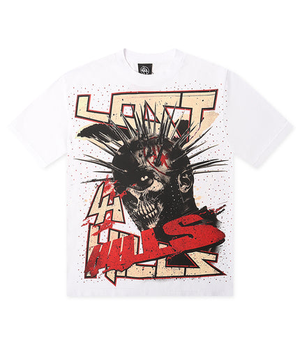 LOST HILLS Rhinestone Skull Graphic Tee - White