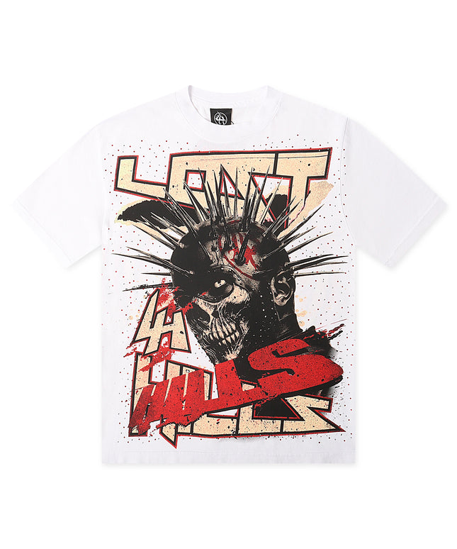 LOST HILLS Rhinestone Skull Graphic Tee - White