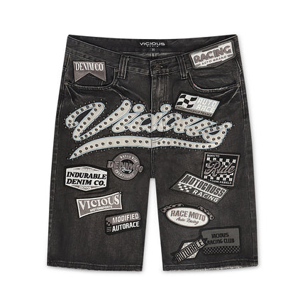 Vicious Denim Patch Shorts - Black