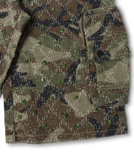 Vicious All Over Rhinestone Shorts - Camo