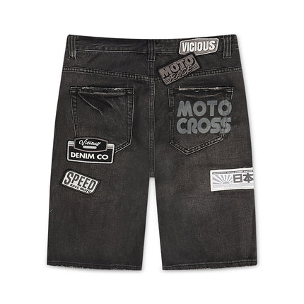 Vicious Denim Patch Shorts - Black