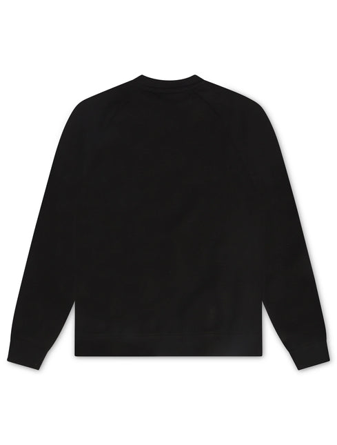 A black long-sleeve crewneck sweatshirt shown from the back, laid flat against a solid white background.