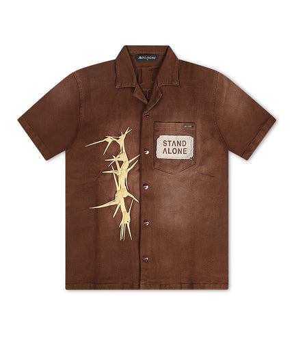 Aologne Left Standing Stretch Button Up Shirt - Brown