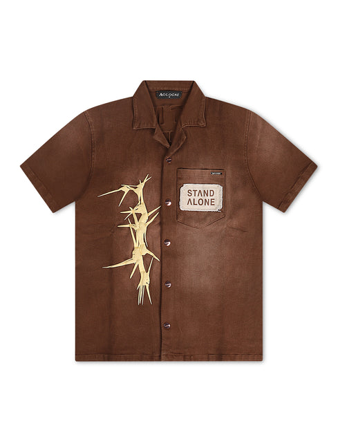 Aologne Left Standing Stretch Button Up Shirt - Brown