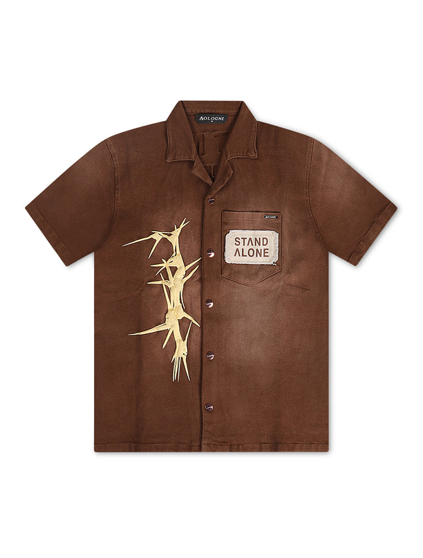 Aologne Left Standing Stretch Button Up Shirt - Brown