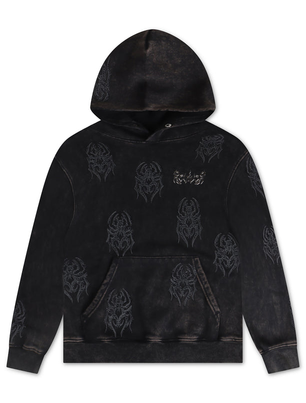 Smoke Rise Rhinestone All Over Print Hoodie - Black