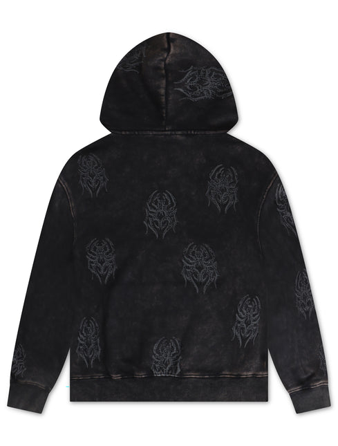 Smoke Rise Rhinestone All Over Print Hoodie - Black