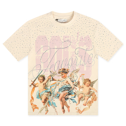 First Row Cropped Washed Rhinestone Tee - Cream