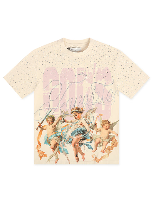 First Row Cropped Washed Rhinestone Tee - Cream