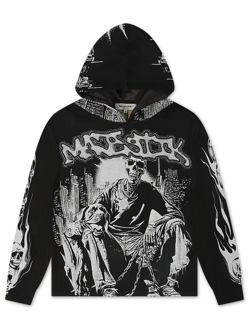 Majestik Mens Bone Squad Tapestry Hoodie - Black