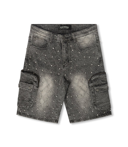 Vicious All Over Rhinestone Shorts - Grey