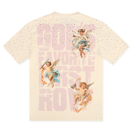 First Row Cropped Washed Rhinestone Tee - Cream