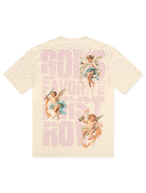 First Row Cropped Washed Rhinestone Tee - Cream