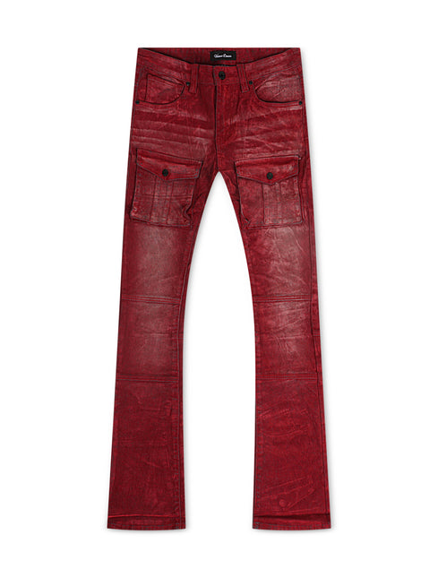 Vicious Denim Velvet Coated Denim Stacked Jeans - Red