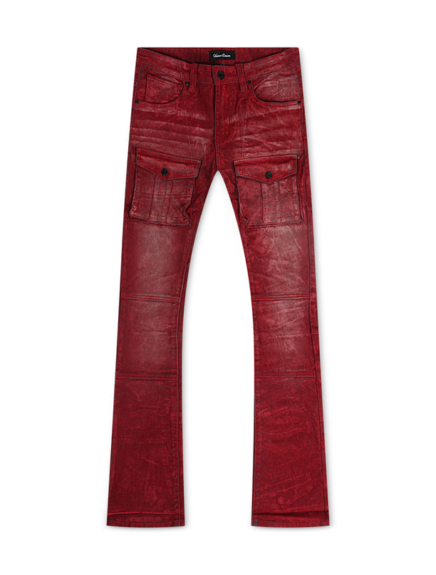 Vicious Denim Velvet Coated Denim Stacked Jeans - Red