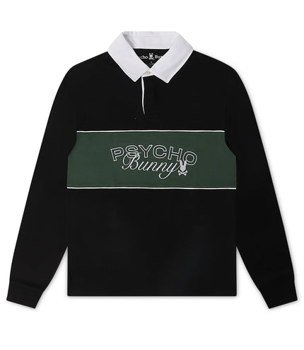 Psycho Bunny Mens Enzo Long Sleeve Rugby Tee - Black/Green