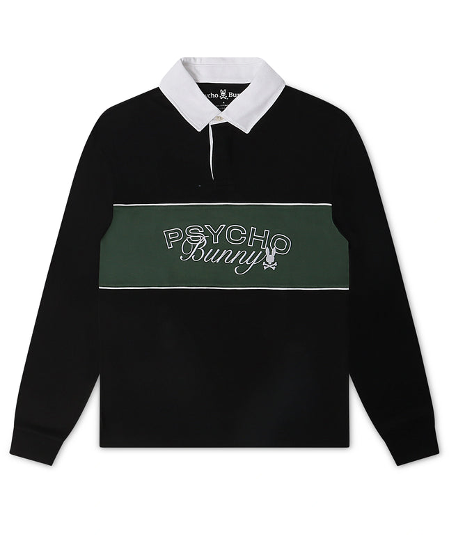 Psycho Bunny Mens Enzo Long Sleeve Rugby Tee - Black/Green