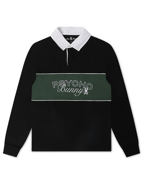 Psycho Bunny Mens Enzo Long Sleeve Rugby Tee - Black/Green - denim exchange