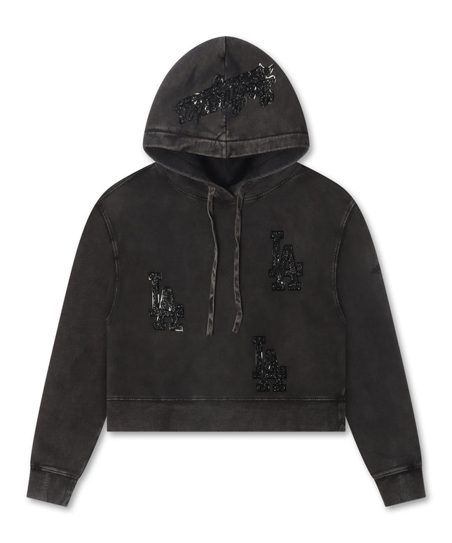 Pro Standard LA Dodgers Crystalline Cropped Pullover Hoodie - Washed Black