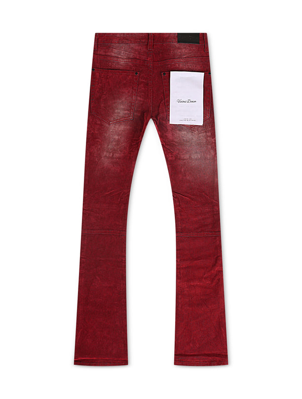 Vicious Denim Velvet Coated Denim Stacked Jeans - Red