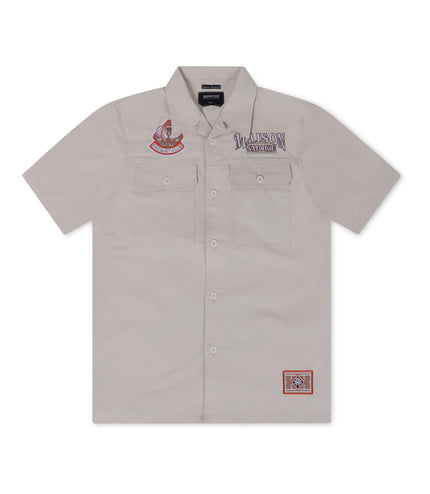 SMOKE RISE GRAPHIC POLISHED TWILL SHIRT - CHALK SMOKE RISE