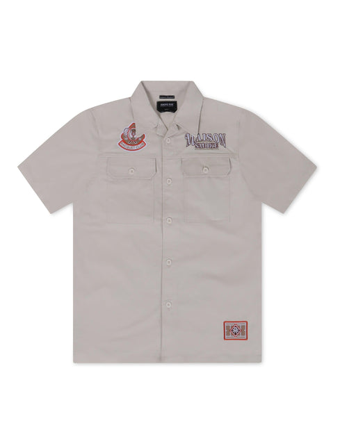 SMOKE RISE GRAPHIC POLISHED TWILL SHIRT - CHALK SMOKE RISE