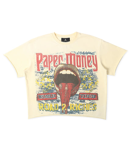Paper Money Fortune Rhinestone Cropped Tee - Bone