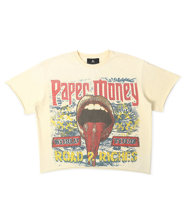 Paper Money Fortune Rhinestone Cropped Tee - Bone