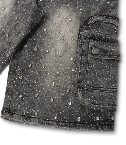Vicious All Over Rhinestone Shorts - Grey