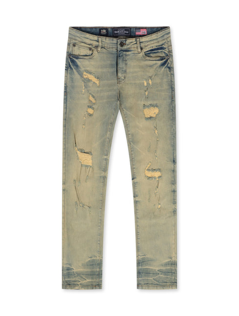 Damati Distressed Slim Fit Stretch Jeans - Light Vintage
