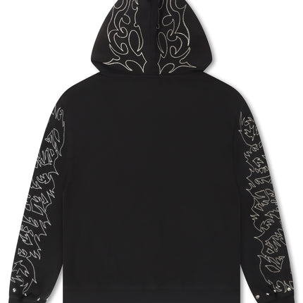 Revenge Tribal Skull Studded Zip-Up - Black/Silver - denim exchange