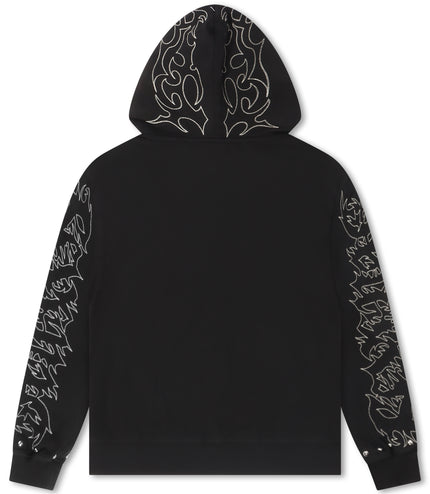 Revenge Tribal Skull Studded Zip-Up - Black/Silver