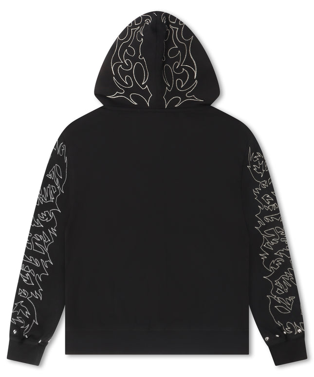 Revenge Tribal Skull Studded Zip-Up - Black/Silver